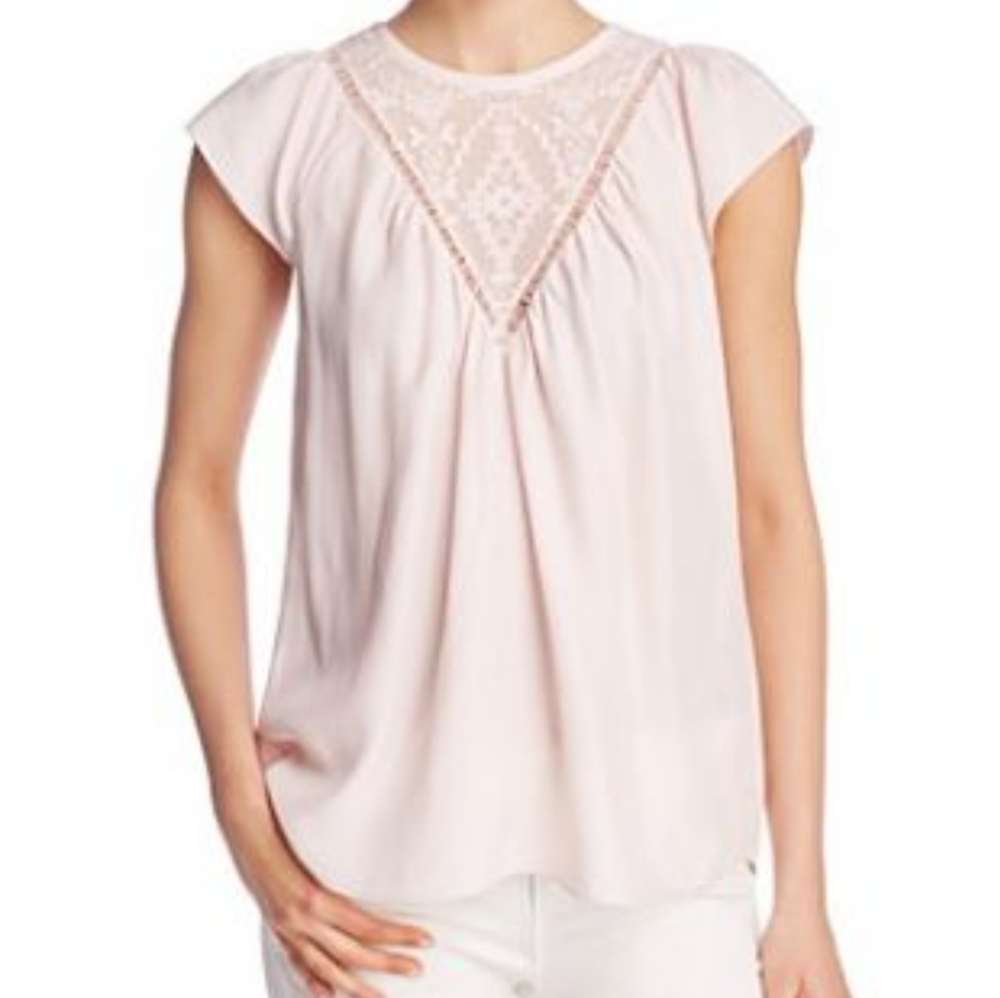 Rebecca Taylor Embroidered Inset Silk Top